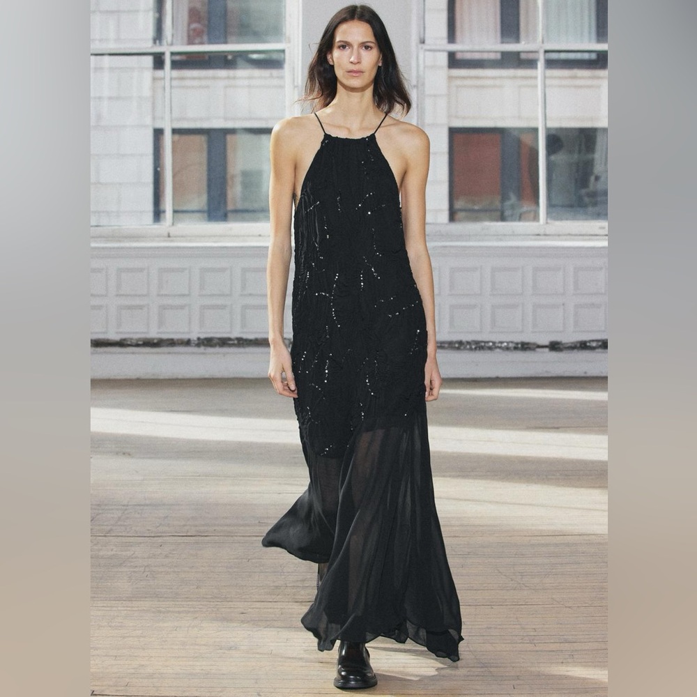 ZARA SEQUINNED HALTER DRESS ZW COLLECTION - Picture 9 of 16